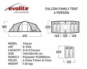Evolite Falcon 6 Kişilik Odalı Aile Çadırı - Haki